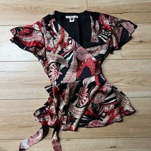 Vintage Y2K Retro Silk Floral Wrap Top